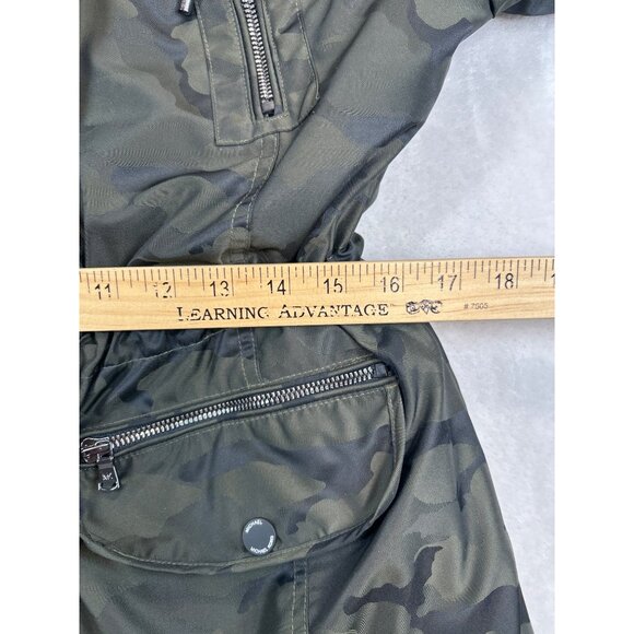Michael Kors Coat Womens Large Green Camouflage Hooded Full Zip Snaps - Picture 9 of 11